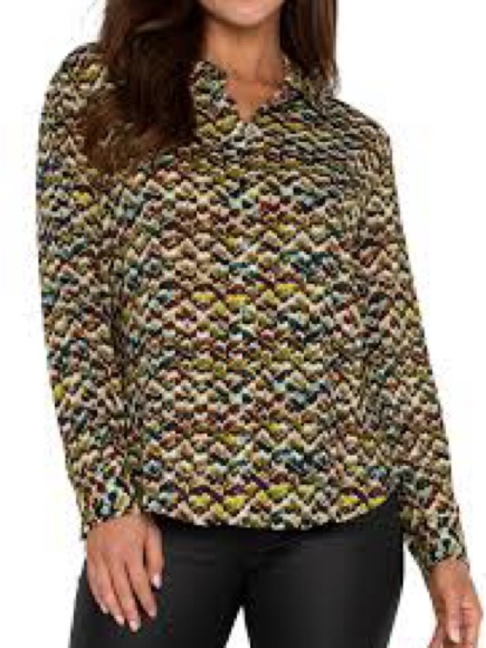 Liverpool‎ Multicolor Chevron-Print Long-Sleeve Blouse